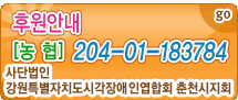 후원안내 [농협] 204-01-183784 예금주:한국시각장애인연합회춘천시지회